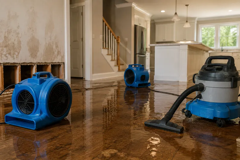 Water damage restoration in modern home