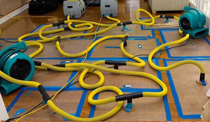 Professional drying and restoration equipment prepared for an emergency property damage response.