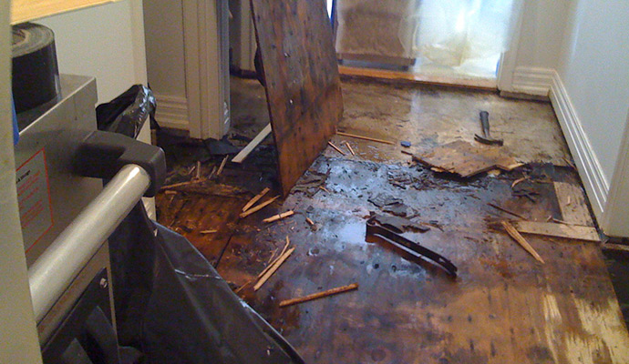 Water damaged wooden floor
